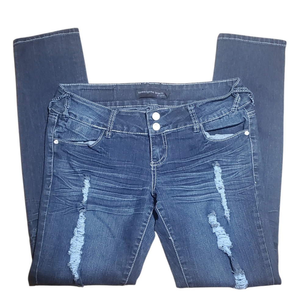 Trendy Dark Blue Distressed Skinny Jeans